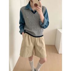 批发老钱风V领麻花针织马甲<b class='q'>背心女</b>2026早秋新款学院风叠穿上衣