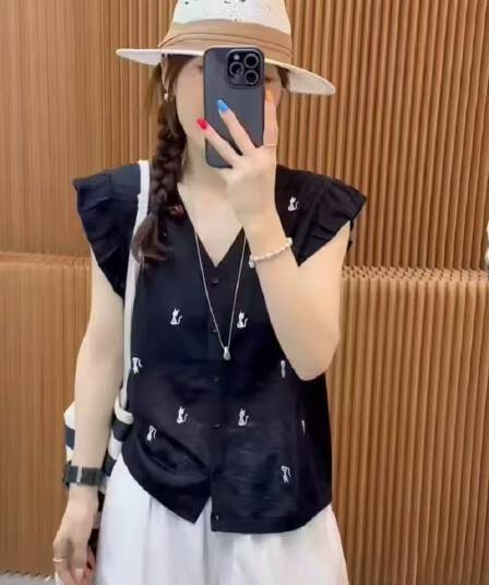새끼 고양이 자수 Feifei 소매 얼음 실크 니트 오픈 가디건 여성 유럽 역 2026 여름 새로운 유럽 상품 여성 의류 맨위 트렌디