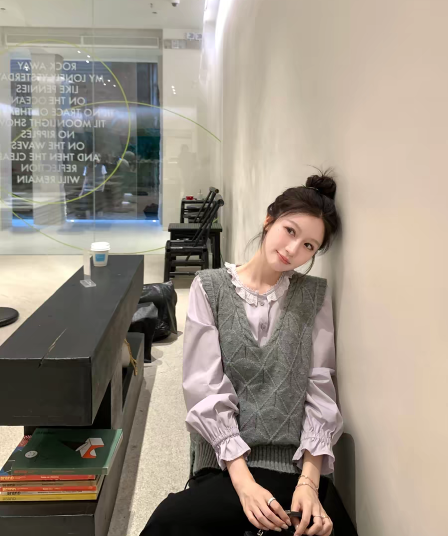 양 양 yangruoyu 회색 기본 톤 모직물 조끼 여성 레트로 V넥 외출용 스택 가져 가라. 스웨터 조끼 여자