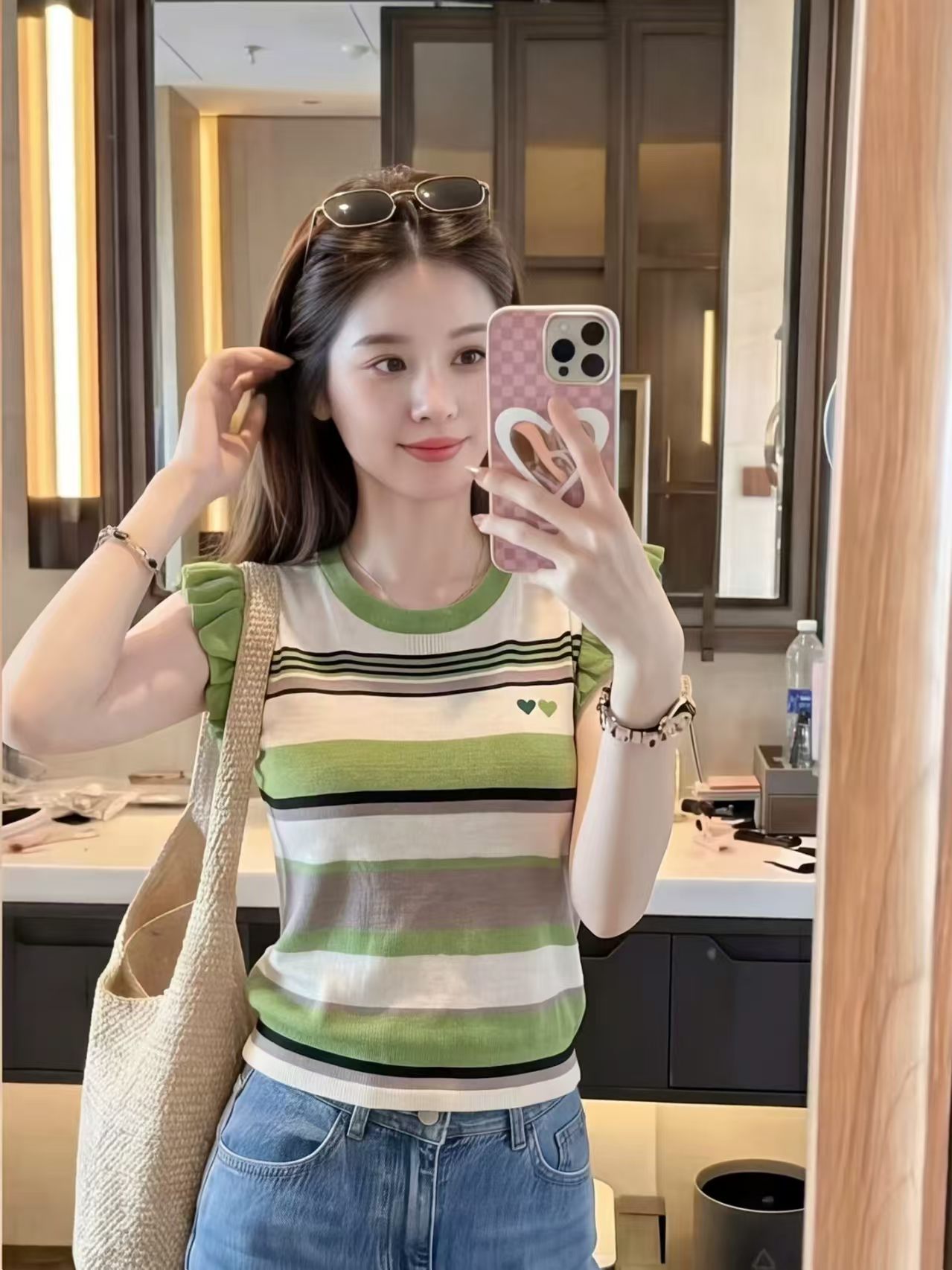 한 부서 부드러운 바람 배색 스트라이프 Feifei 소매 짠 셔츠 여성 고유 한 아름다운 2026 여름 다용도 아름다운 맨위