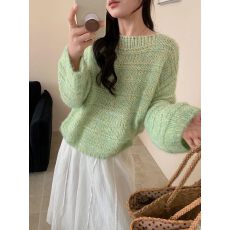 批发超好看圆领亮片套头毛衣女宽松外穿秋冬装新款日系甜美针织上衣