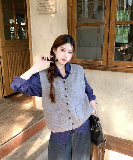 조끼 여자 가을 겨울 새로운 한국 스타일 루즈핏 단색 싱글 줄 버튼 보온 민소매 인사이드 가져 가라. 조끼 어깨 조끼 재킷