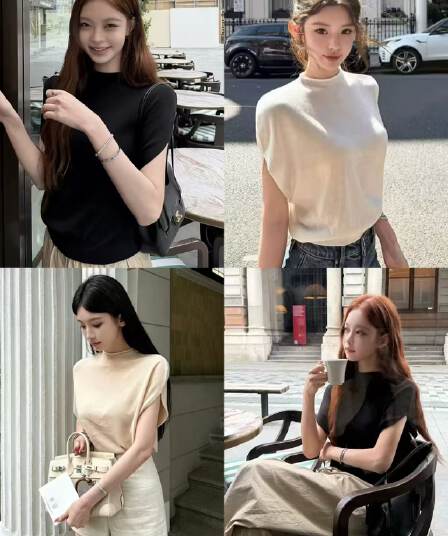 품격 여신 팬 반하이넥 배트윙 소매 니트 티셔츠 여성 여름 새로운 디자인 센스 부드러운 바람 아름다운 맨위