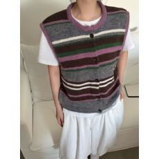批发26秋季新款短款提花毛织背心复古条纹针织马甲女