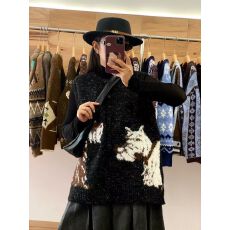 批发韩系休闲文艺感复古时尚叠穿<b class='q'>马甲</b>女秋季新款小狗提花洋气减龄上衣