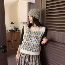批发超好看圆领条纹针织马甲女宽松秋<b class='q'>冬</b>装新款毛衣甜美外搭叠穿日系