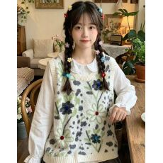 批发立体花朵毛巾刺绣马甲毛衣外套女2026秋<b class='q'>冬</b>款胖叠穿针织开衫