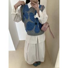 批发韩系圆领花朵提花针织马甲女2026秋<b class='q'>冬</b>新款宽松显瘦百搭毛衣背心厚