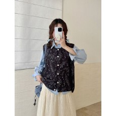 批发碎花针织马甲女2026<b class='q'>秋</b>文艺小清新碎花针织毛衣无袖马甲坎肩