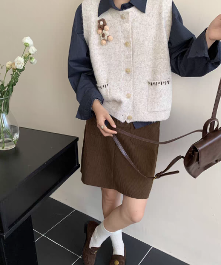 한 부서 3 차원 꽃 라운드 넥 스택 착용 니트 베스트 오픈 가디건 여자 가을 외부 가져 가라. 민소매 스웨터 조끼 어깨