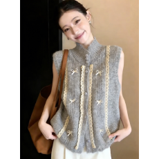 批发蕾丝花边蝴蝶结针织马甲开衫女2026新款<b class='q'>甜美</b>坎肩毛衣