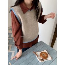 批发简约撞色圆领毛衣马甲女春秋2026新款韩版显瘦针织背心上衣马夹厚