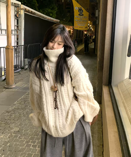 꽈배기 터틀넥 스웨터 겨울 한 부서 루즈핏 캐주얼 느긋한 두꺼운 보온 인사이드 가져 가라. 만나는 맨위 여성