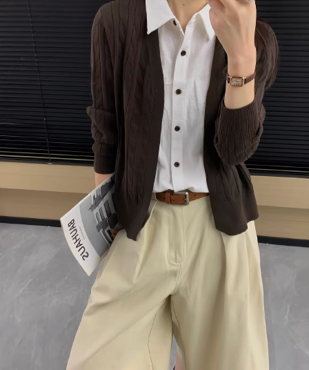 한국 스타일 가을 새로운 한국 동대문 오래된 돈 바람 페이크 레이어드 디자인 면 린넨 셔츠 패치워크 니트 스웨터 여자