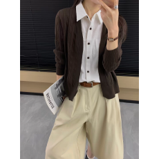 批发韩版秋季新款韩国东大门老钱风假两件设计<b class='q'>棉麻</b>衬衫拼接针织毛衣女