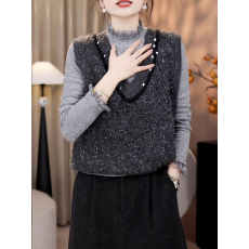 批发独特漂亮叠穿<b class='q'>亮片</b>v领针织马甲女2026秋季韩系慵懒风宽松显瘦<b class='q'>背心</b>