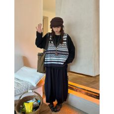费尔岛提花V领针织马甲女2026秋季新款女士复古叠穿背心毛衣外搭