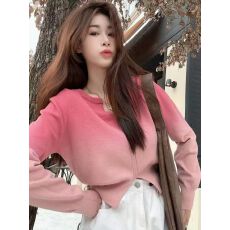 批发高级感粉色渐变色v领开叉<b class='q'>毛衣</b>女春秋针织内搭打底衫修身<b class='q'>短款</b>上衣