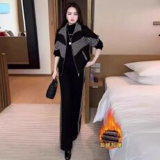 批发加绒加厚套装女冬季新款时尚洋气保暖<b class='q'>外套</b>女小个子妈妈高档两件套