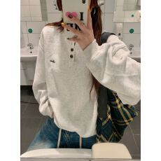 批发美式复古刺绣亨利领<b class='q'>卫衣</b>女<b class='q'>男</b>冬季宽松休闲简约百搭打底衫上衣
