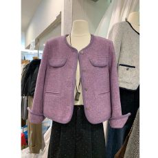 批发紫色小香风<b class='q'>外套</b>女短款2025冬季<b class='q'>新款</b>气质名媛小个子毛呢西装上衣潮