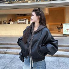 批发美式复古皮衣外套春秋2025<b class='q'>新款</b>港风小个子爆款pu皮<b class='q'>夹克</b>机车上衣