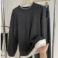 批发【丝棉双面绒】假两件套头无帽圆领卫衣<b class='q'>女</b>秋冬季宽松长袖上衣