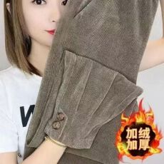 批发2025灯心绒复仿超绒早<b class='q'>秋</b>两粒扣时尚爆款潮流加绒小脚马丁裤