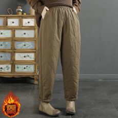 批发新款夹棉裤松紧腰百搭加厚保暖棉裤文艺拼接宽松百搭加厚保暖棉裤