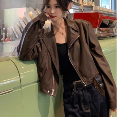 批发短款皮衣外套女春<b class='q'>秋</b>时尚显瘦皮衣气质翻领小个子PU皮显瘦百搭夹克