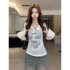 批发【原版品质】美式辣妹长袖防晒罩衫女<b class='q'>夏季</b>修身内搭打底T恤上衣