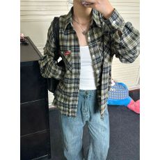 批发美式复古撞色格子长袖<b class='q'>衬衫</b><b class='q'>男</b>女春秋新款宽松情侣<b class='q'>衬衣</b>外套百搭上衣