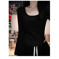 批发德绒方领长袖<b class='q'>t</b><b class='q'>恤</b>女秋冬韩版修身打底衫