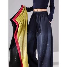 批发星星烫钻渐变色两穿休闲裤女装<b class='q'>秋</b>冬松紧腰弯刀卫裤街头潮酷阔腿裤