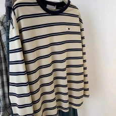 批发撞色条纹2025春秋新款<b class='q'>长袖</b><b class='q'>t</b><b class='q'>恤</b>女刺绣百搭打底衫上衣女