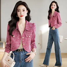 批发长袖休闲西装短外套女春秋<b class='q'>新款</b>时尚洋气修身显瘦小个子小香风外套