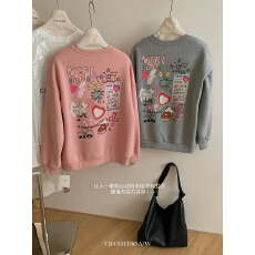 批发<b class='q'>韩版</b>宽松<b class='q'>大码</b>圆领卫衣女秋季百搭减龄上衣外套