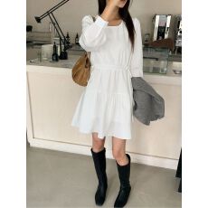 批发<b class='q'>女装</b>早秋新款时尚甜美抽绳收腰减龄少女长袖小个子连衣裙黑白短裙