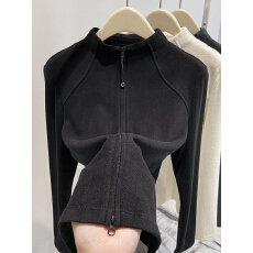 批发罗纹德绒半高领秋冬打底衫女双拉链开衫外套修身卫衣内搭