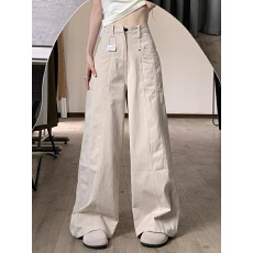 批发美式复古工装<b class='q'>牛仔裤</b>女宽松直筒拖地阔腿裤