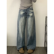 批发春秋款辣妹宽松高街牛仔<b class='q'>裤</b>女<b class='q'>时尚</b>个性显瘦直筒阔腿长<b class='q'>裤</b>