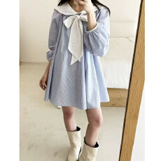 批发海军风条纹甜美<b class='q'>连衣裙</b>女秋季2026新款潮ins韩版时尚显瘦<b class='q'>可爱</b>裙子