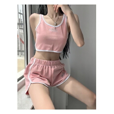 批发夏季新款校园学院风运动休闲<b class='q'>套装</b>上衣背心+<b class='q'>短裤</b>辣妹两件套
