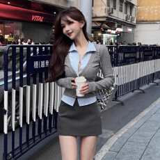 批发官图仿棉 韩版假两件<b class='q'>气质</b><b class='q'>衬衫</b>条纹拼接开衫长袖小众上衣女