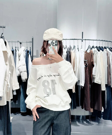 비스듬한 칼라 남자 바 면 이후 패키지 칼라 프린트 긴팔 루즈핏 후드티 여성