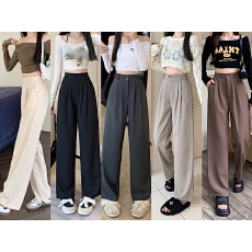 批发【实拍 5色 长丝西装】 西装裤女裤子高腰垂感直筒西裤阔腿裤