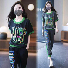 批发大码女装<b class='q'>休闲</b>运动套装2026夏季新款时尚百搭印花短袖<b class='q'>九分裤</b>两件套