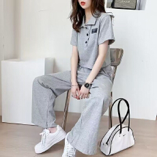 批发休闲<b class='q'>运动</b>套装女2026夏季新款网红穿搭短款<b class='q'>上衣</b>+阔腿裤两件套