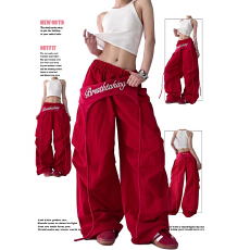 批发美式复古爵士舞运动裤<b class='q'>女</b>2026夏季新款宽松阔腿百搭工装长裤