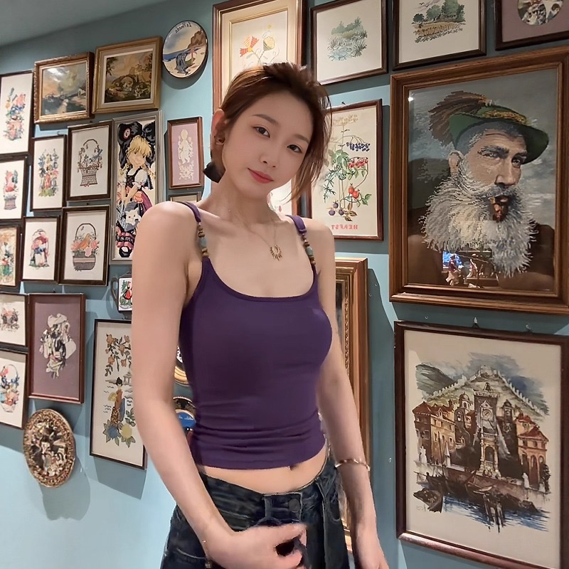 사람들 면 270 그램 벨트 가슴 패드 비즈 슬립 작은 조끼 여성 외출용 핫걸 타이트 운동 아름다움 뒤쪽에 의류 여성